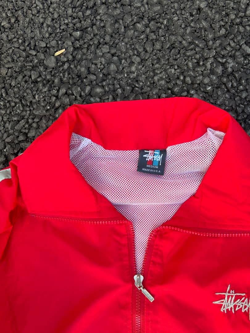 old stussy nylon jacket 刺繍ロゴ ドローコード レア 赤