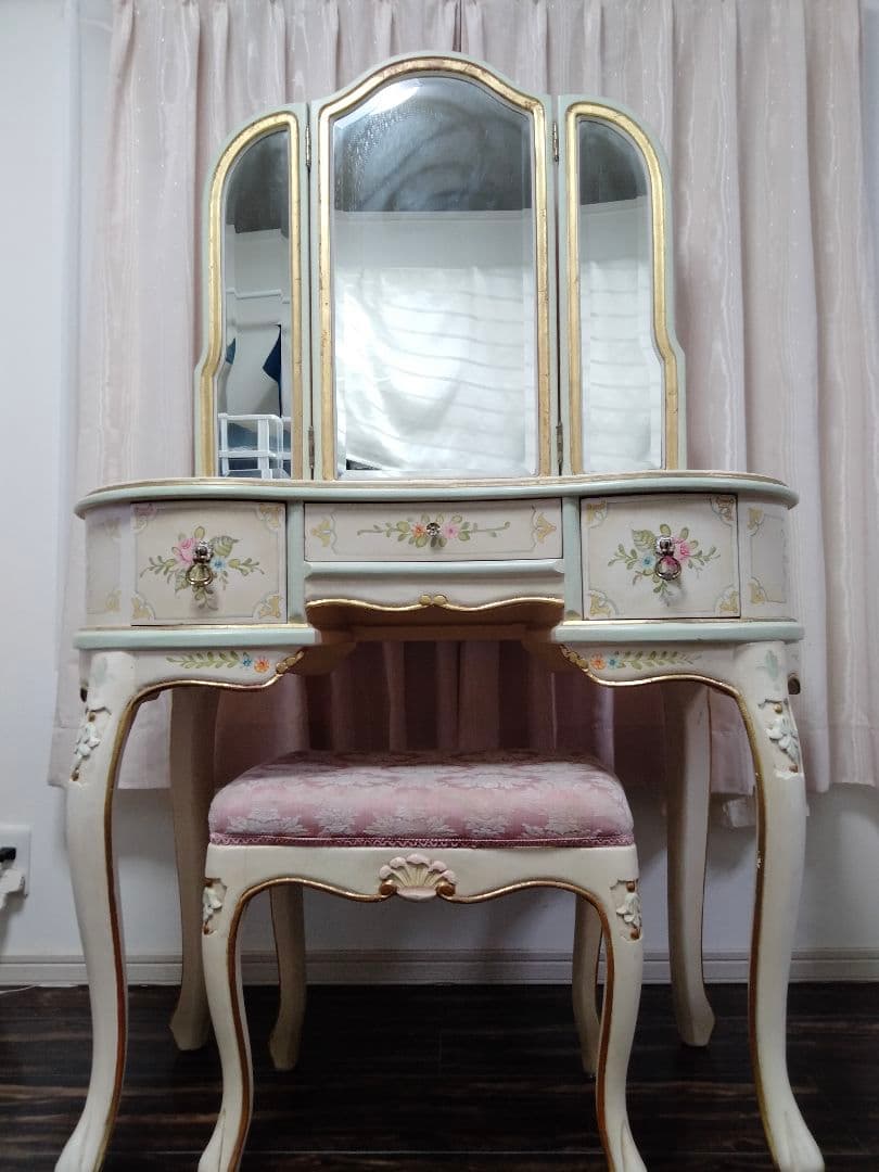 ロココ調　アンティーク　猫足　ドレッサー　三面ミラー