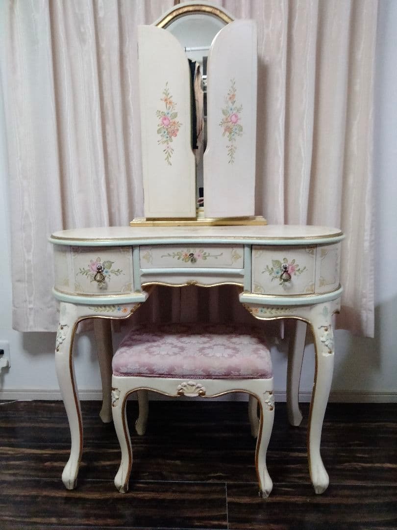 ロココ調　アンティーク　猫足　ドレッサー　三面ミラー