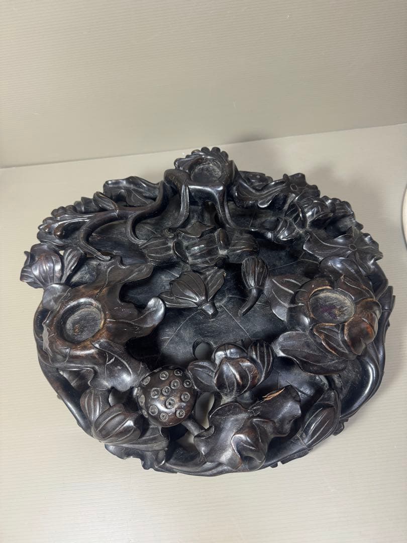 2175 骨董　色絵魚文　金魚鉢　花台付き　根木風　時代物