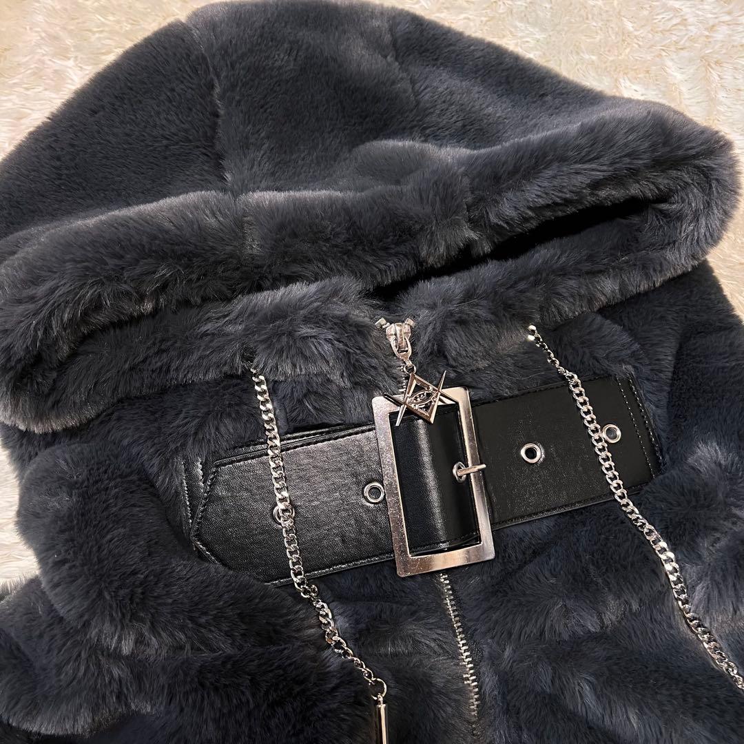 新品タグ付 REFLEM【レフレム】ベルト付きハイネックファーパーカー/グレー