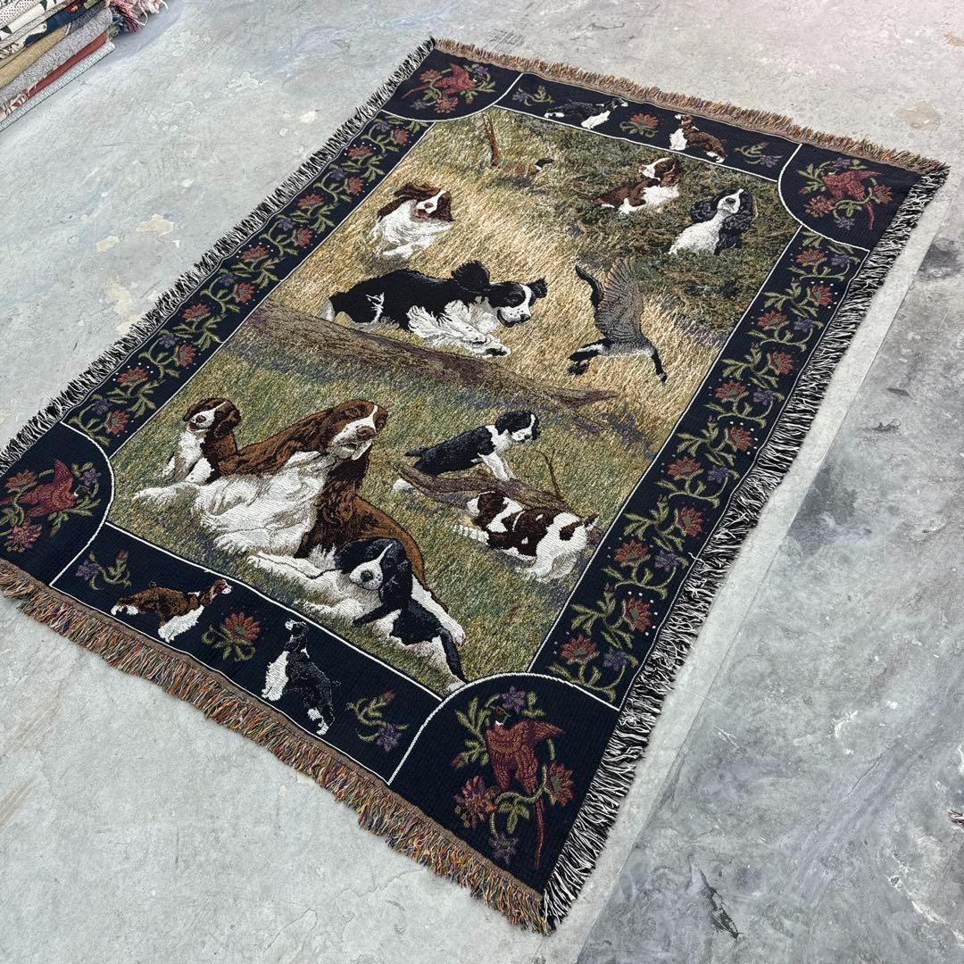 スプリンガースパニエル　犬　花　マルチカバー　ソファーカバー　ラグ178x132