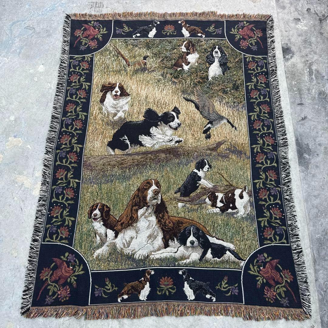 スプリンガースパニエル　犬　花　マルチカバー　ソファーカバー　ラグ178x132