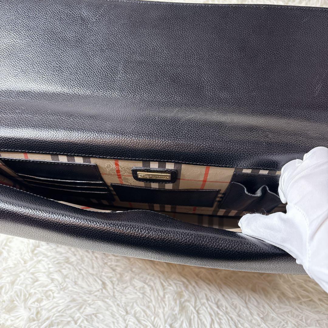 Burberry レザー ビジネスバッグ ブリーフケース ノバチェック シボ革