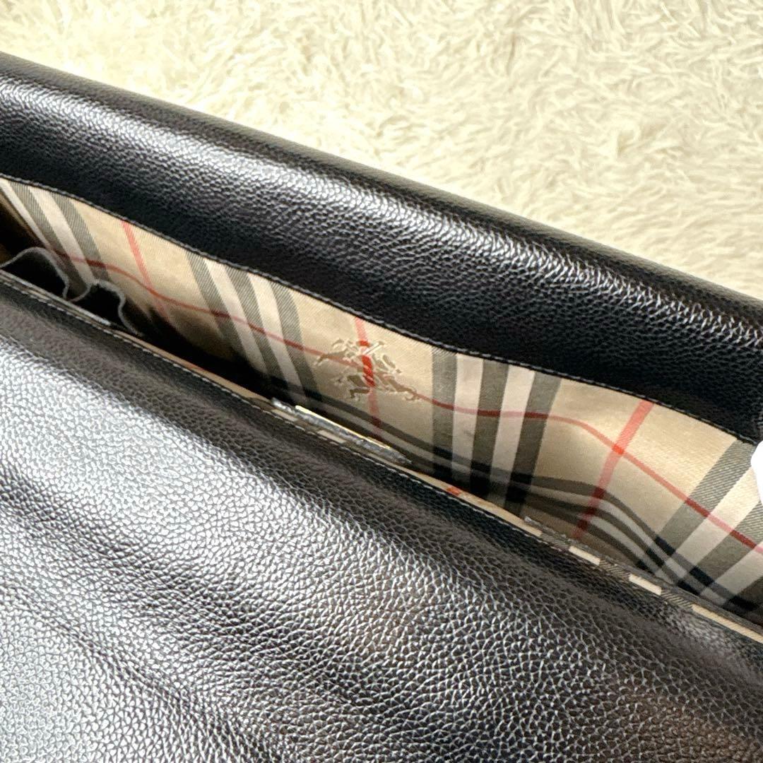 Burberry レザー ビジネスバッグ ブリーフケース ノバチェック シボ革