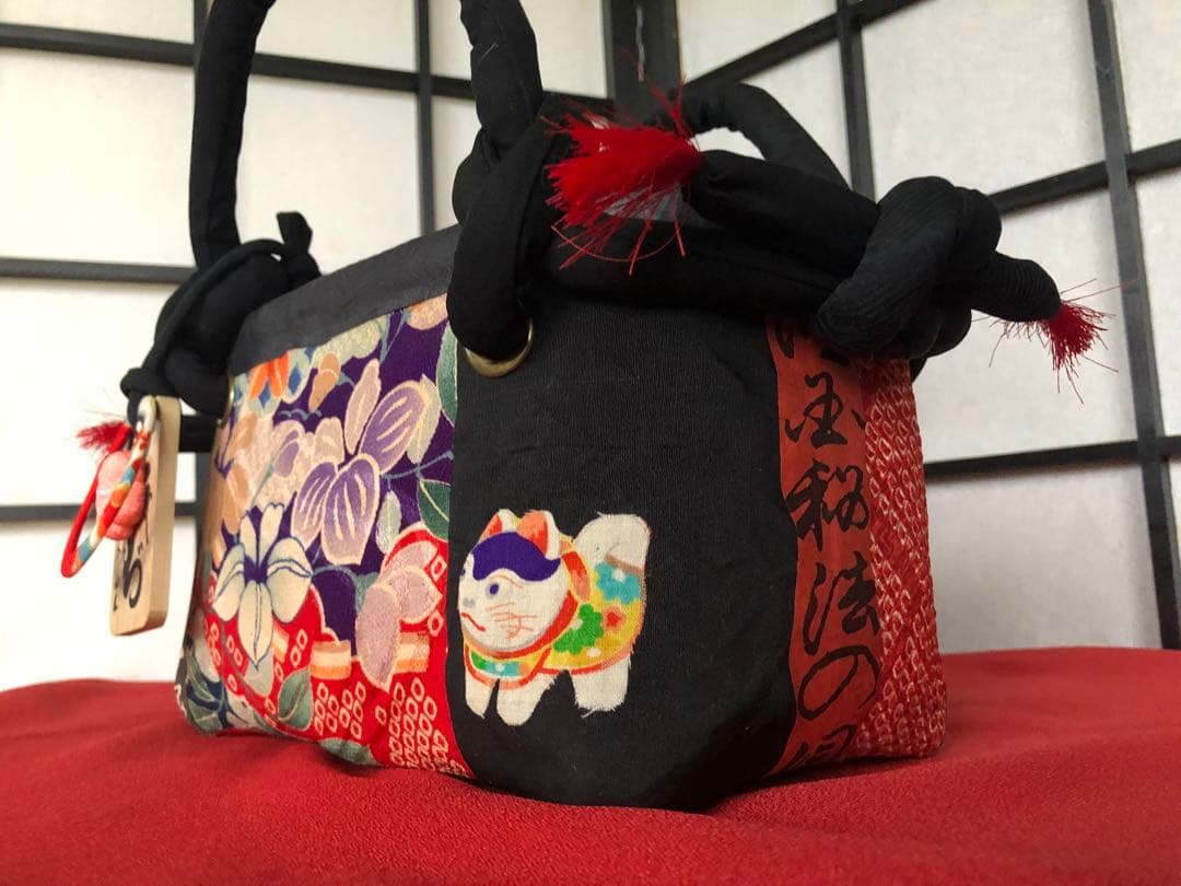 一閑張り　一閑張りバック　 江戸縮緬　古布　犬張子