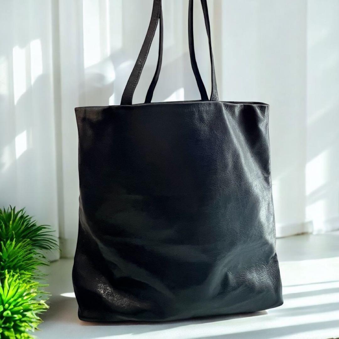 トートバッグ トート シンプル 本革 手作り クラフト 男女兼用　ブラック　一点