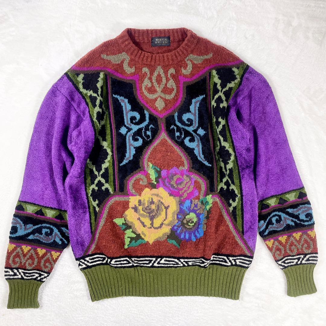 【希少】YOSHIYUKI KONISHI 総柄 ニット 花柄 80s 90s