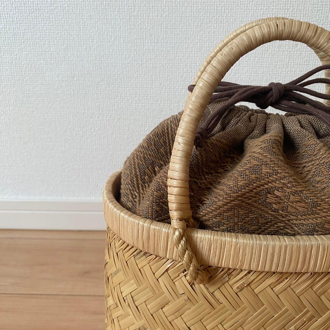 竹細工　手提げ籠　刺子の内布つき