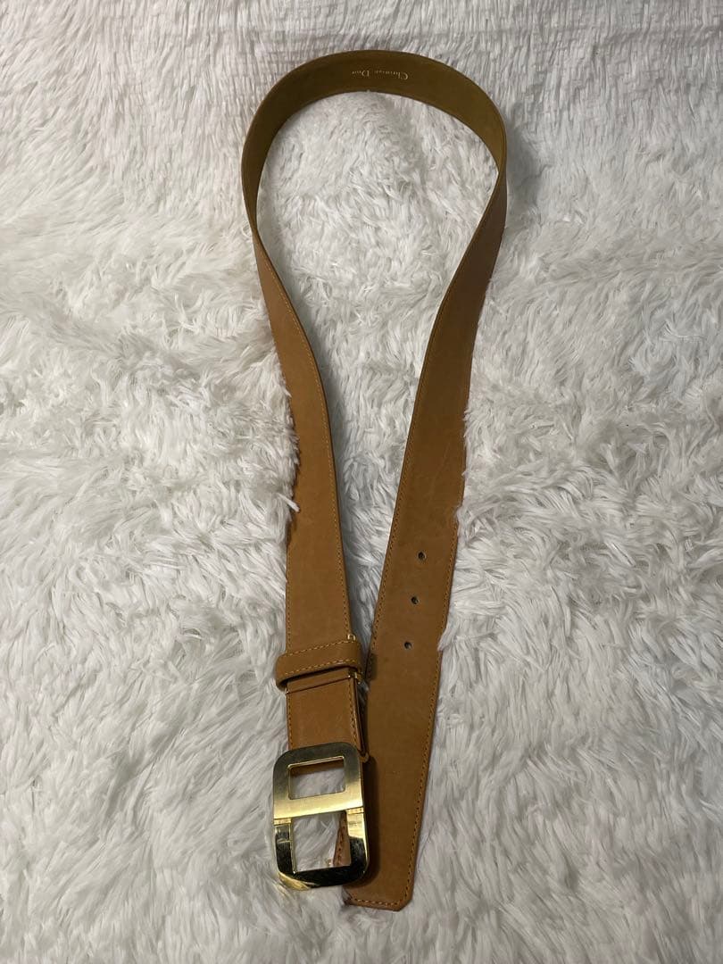 希少　Christian Dior ベルト 本革 キャメル ゴールドバックル