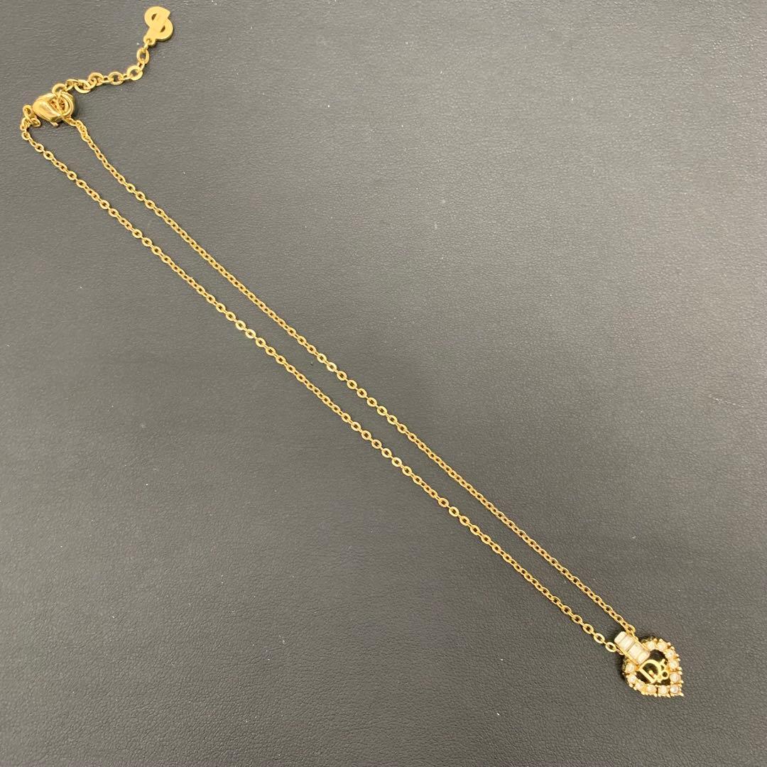 【美品】 Dior ディオール ネックレス ハート ラインストーン ロゴ