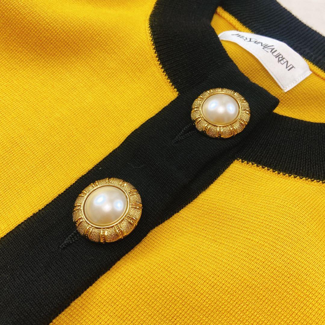 美品 サンローラン 金ボタン パールボタン ニットワンピース イエロー