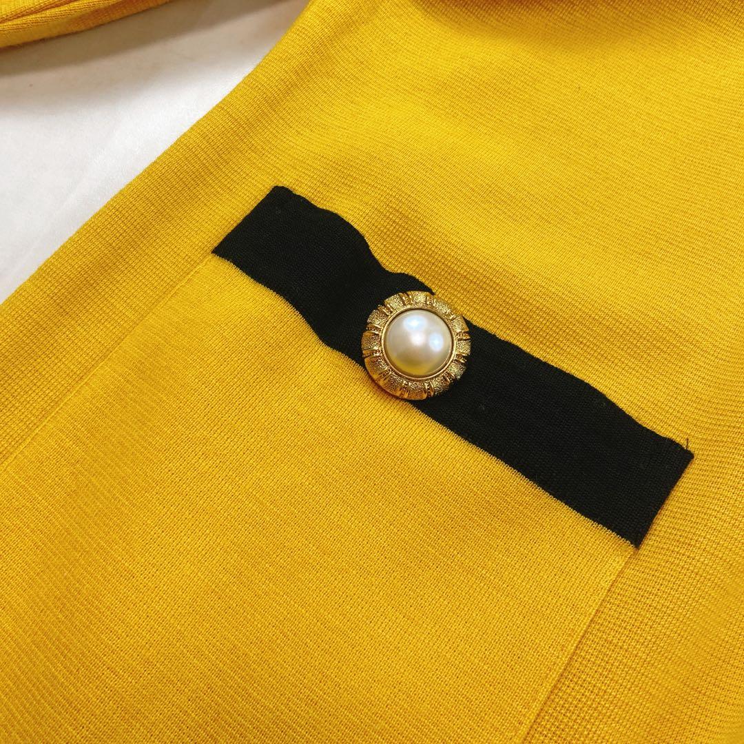 美品 サンローラン 金ボタン パールボタン ニットワンピース イエロー