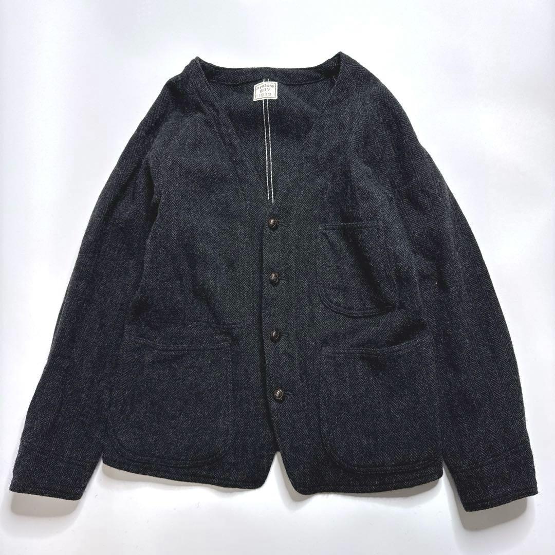 【美品】オアスロウ　ノーカラー　エンジニア　ヘリンボーンツイードジャケット