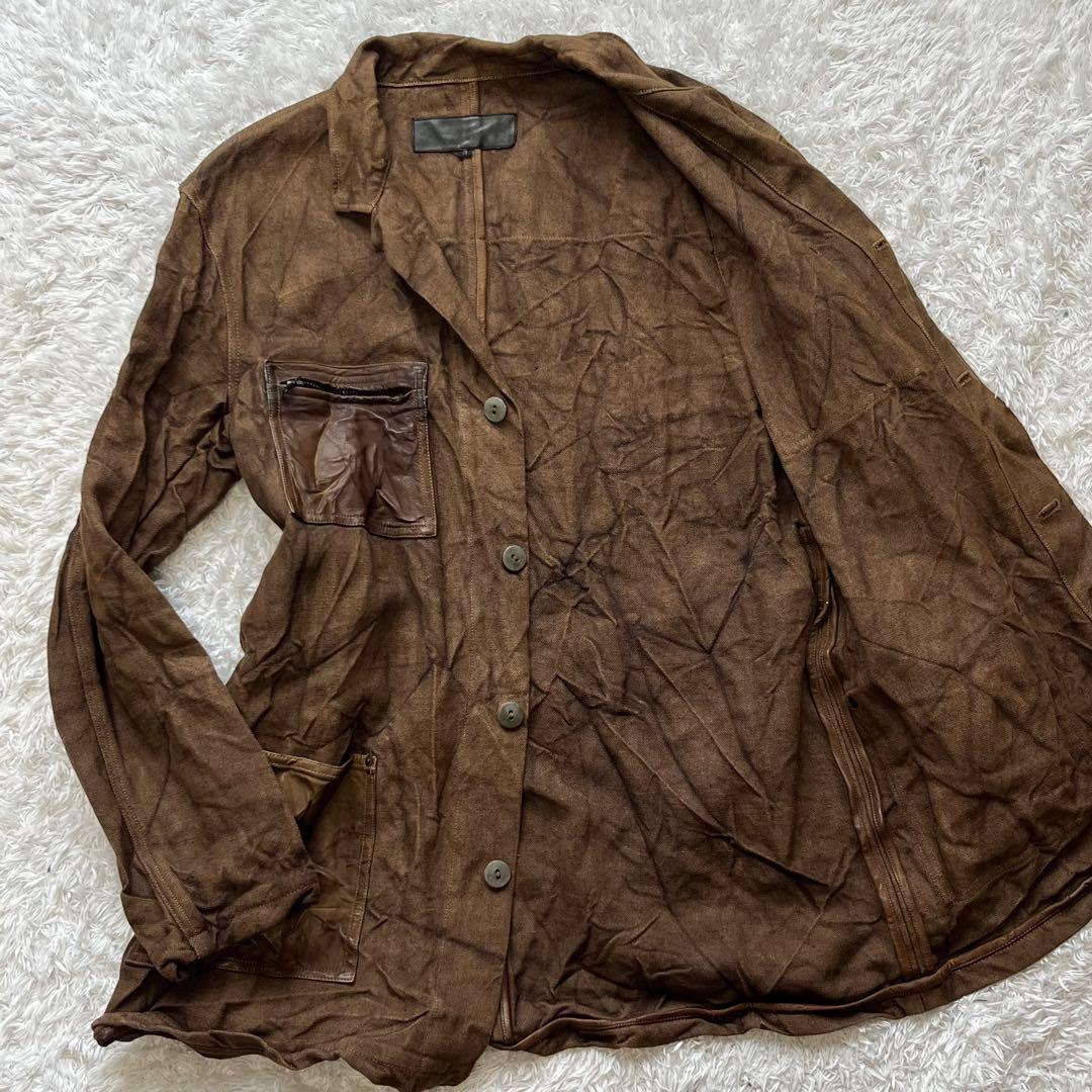 希少✨イサムカタヤマ バックラッシュ 3 レザー　カバーオール 茶　シワ加工