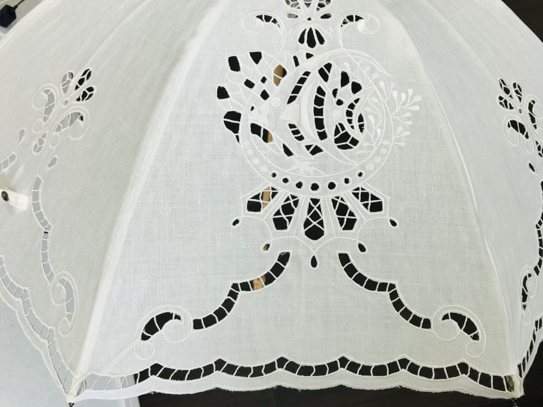 【新品】ケイタマルヤマ　日傘　刺繍　レース　リネン　長傘　白