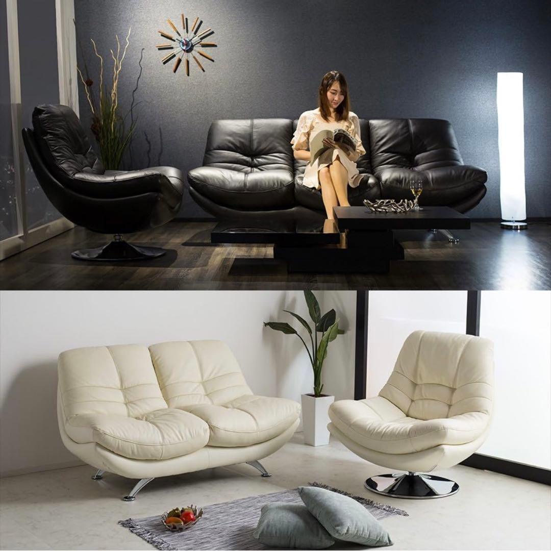 【あ〜】【定価8万】本革ソファ 一人掛け オレンジ 革張り スイベルチェア