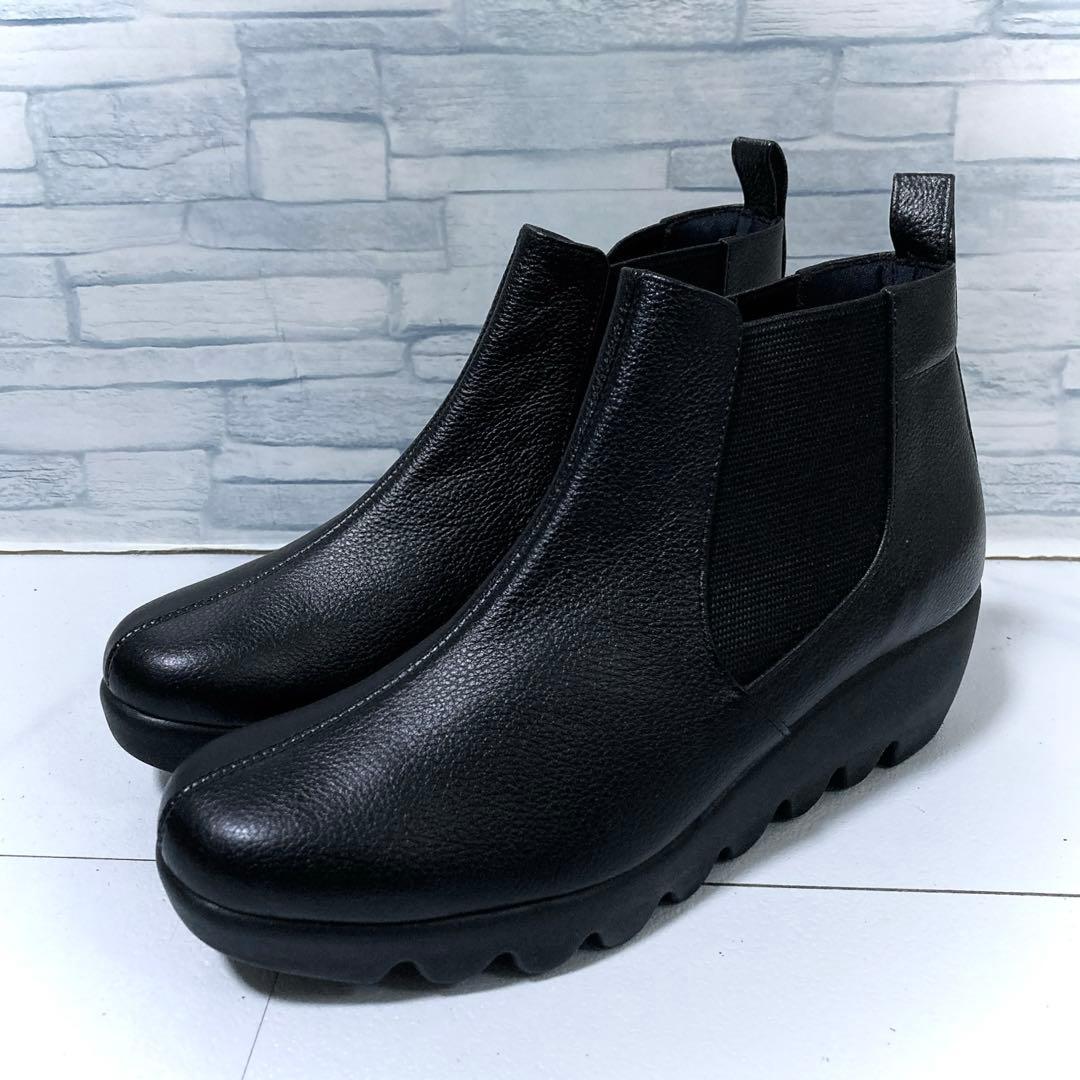 未使用級 ヒルズアベニュー サイドゴアブーツ ウェーブソール レザー 黒 37