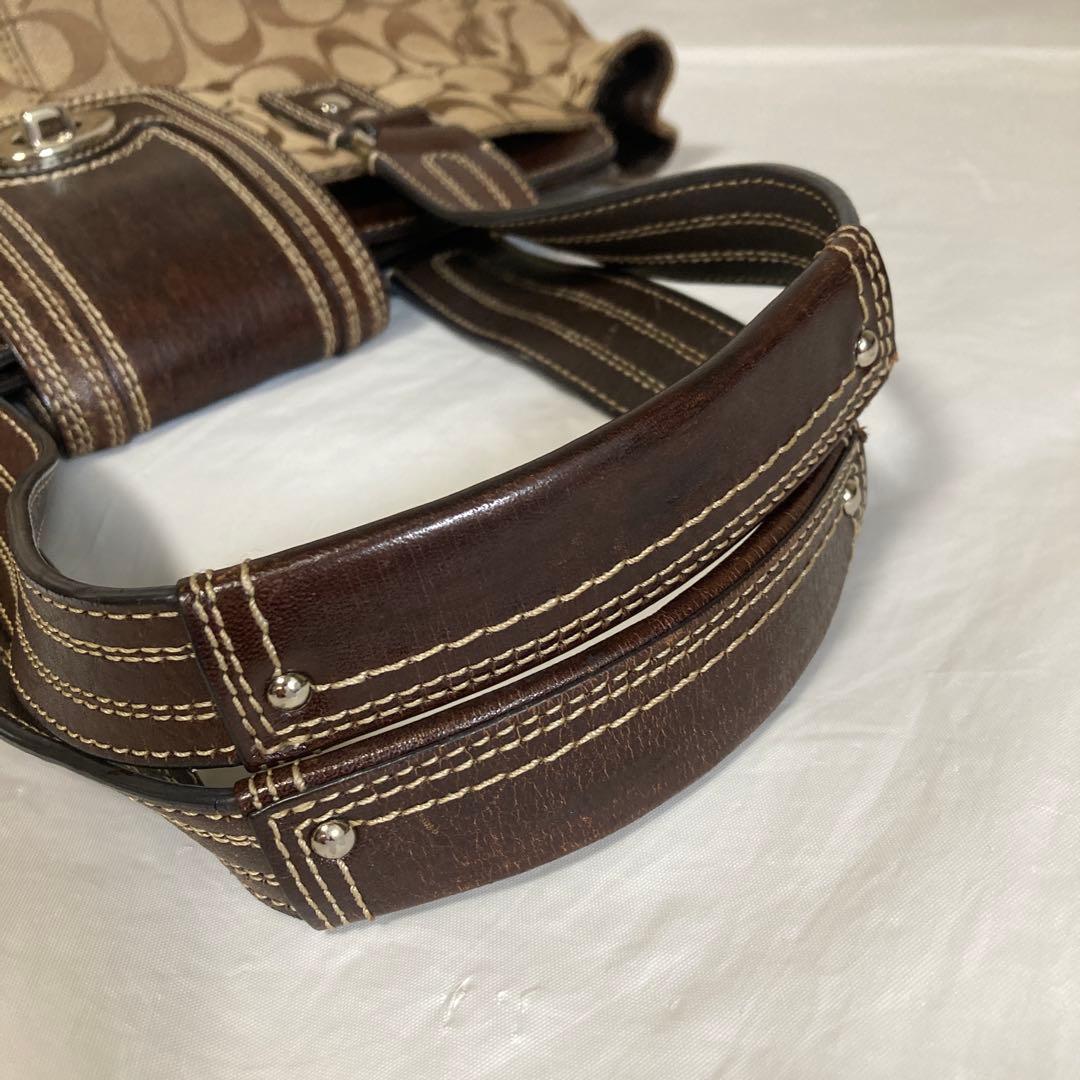 COACHシグネチャー ハンドバッグ.，ターンロック★13975 ブラウン