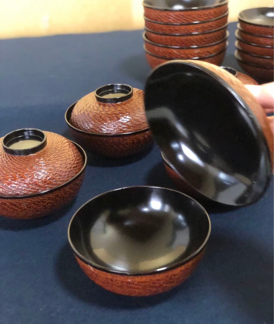 ちょ《レ》柚子型 吸物椀10客 木製漆器 木箱　251117え2