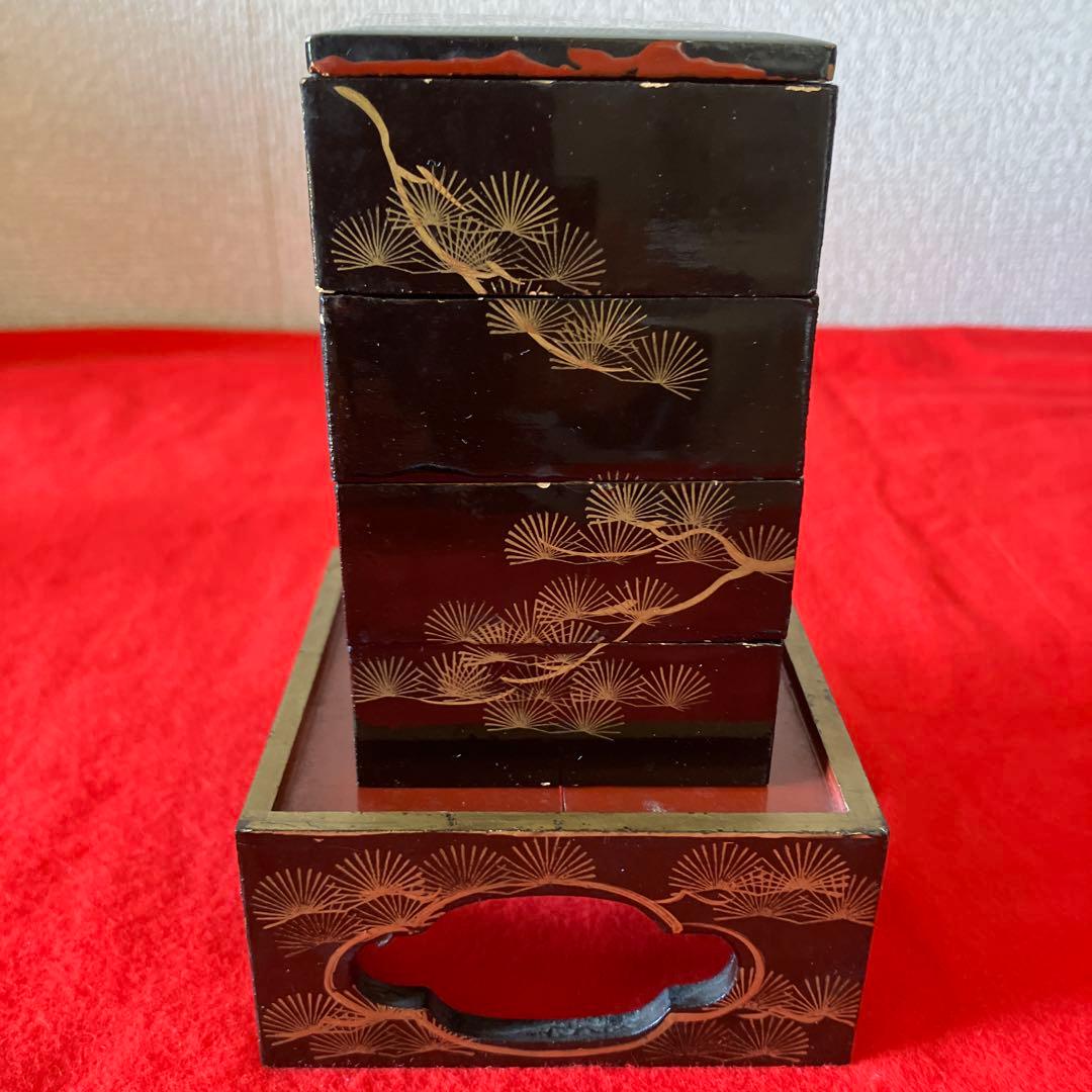 100年以上前のお雛様道具 御三揃(箪笥 長持 両掛)蒔絵御懸盤 桐箱入