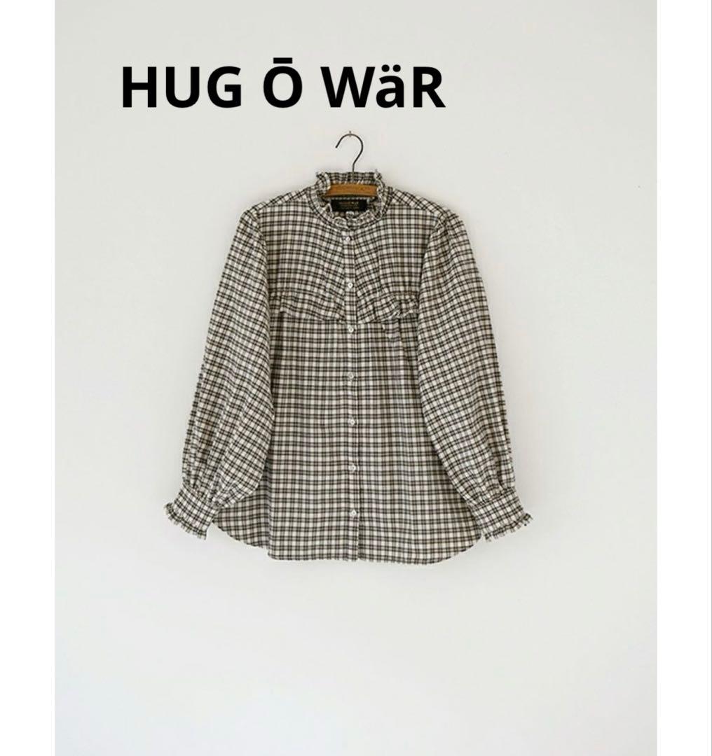 HUG O WAR ハグオーワー　チェックフリルシャツ　アイボリー×ブラック