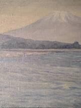【真作】絵画　油彩8号　静寂なる湖畔と遠山　ブルートーンに包まれた朝景　Y16