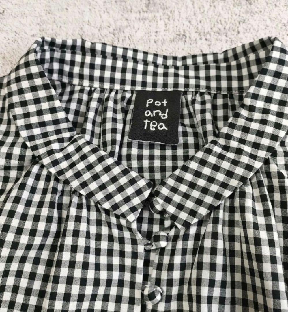 pot and tea ギンガムチェックボタンたくさん襟付きワンピース　日本製