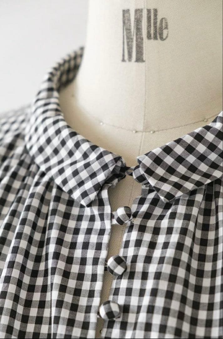 pot and tea ギンガムチェックボタンたくさん襟付きワンピース　日本製