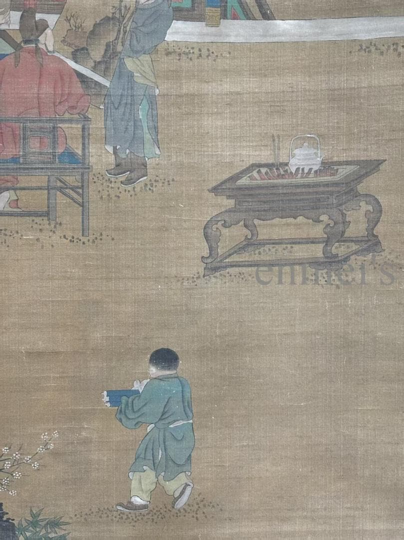 中国古美術 清時代 絹本手描き 劉松年作款 水墨画 人物画 六尺 双軸 古美味