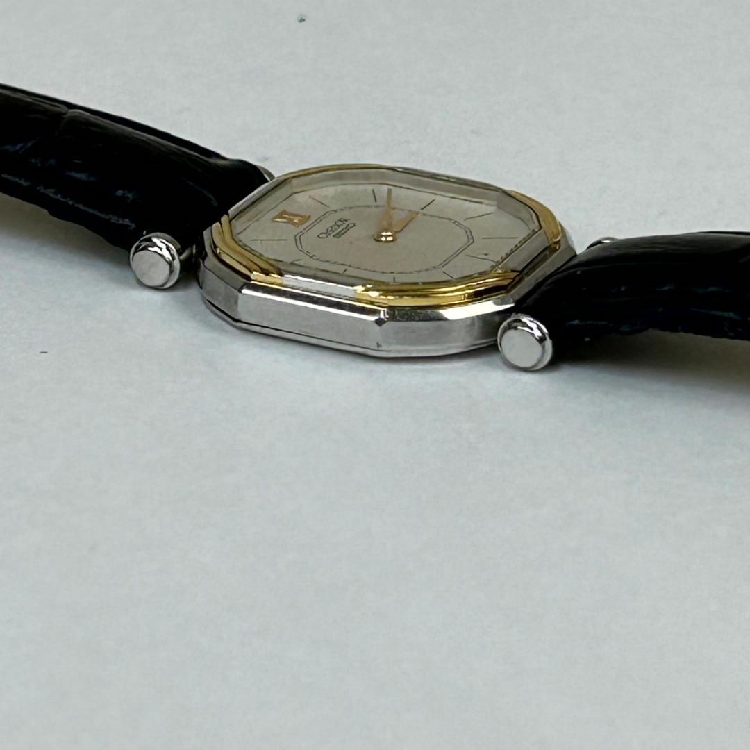 【良品・稼働品】クレドール 14金 ベゼル K14 銀色文字盤　新品革ベルト