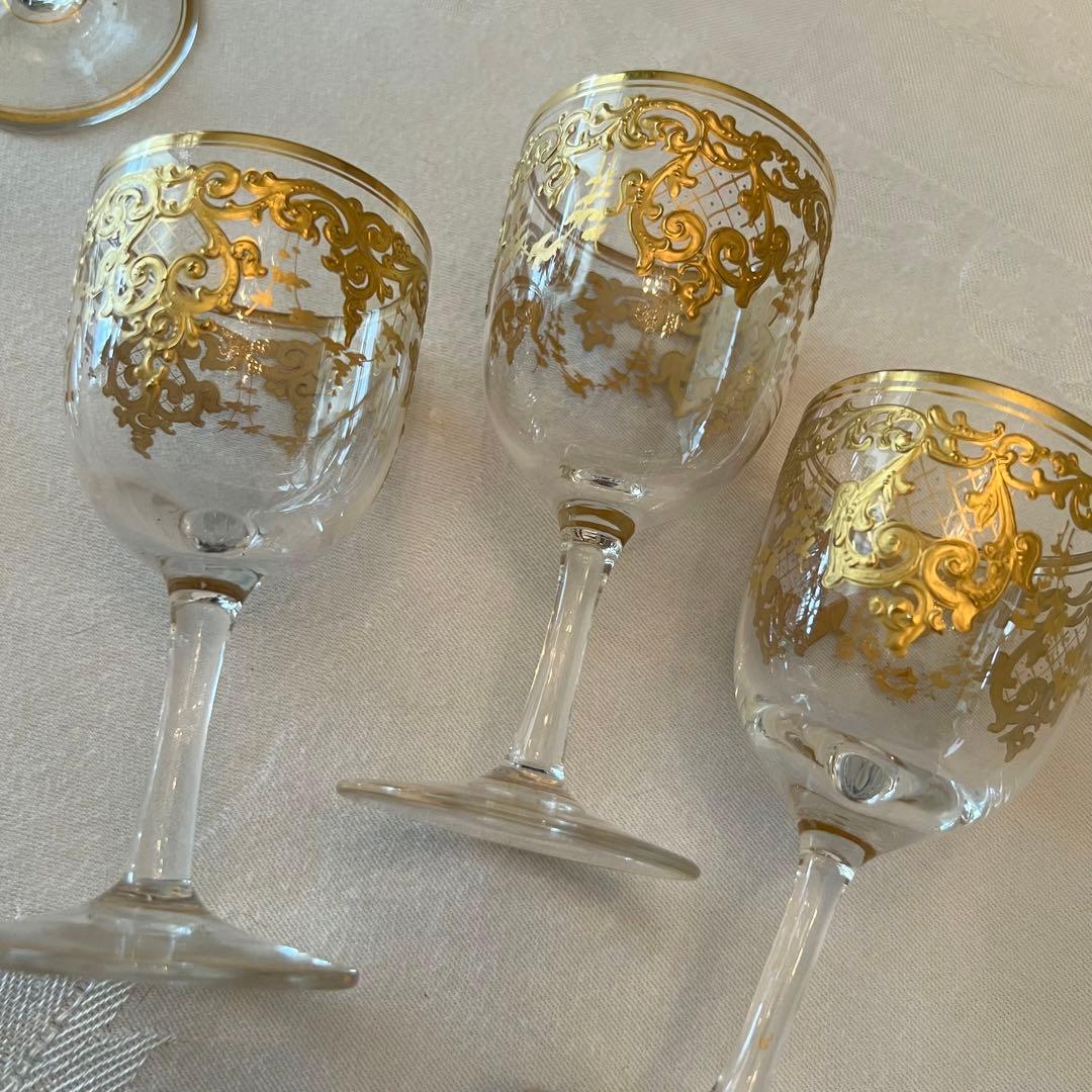 R様　ご売約　モーゼル　金彩金盛　クリスタル　ロカイユ　リキュールグラス　2客