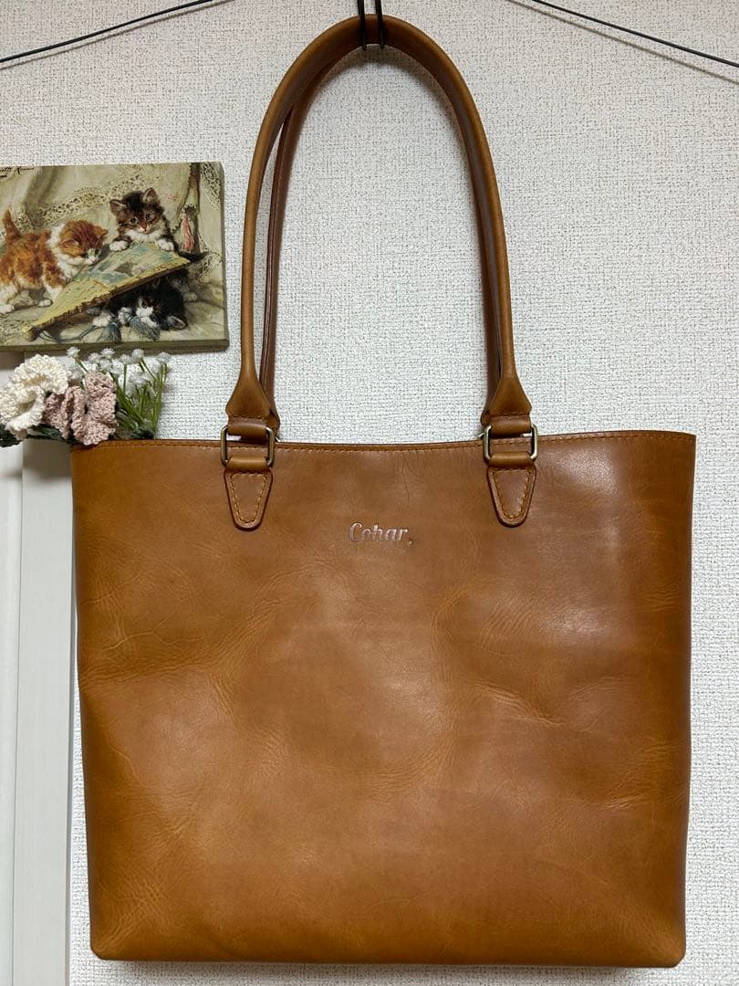 総手縫い　トートバッグ　ハンドル長め　男性にもおすすめ　フルタンニン　ヌメ革