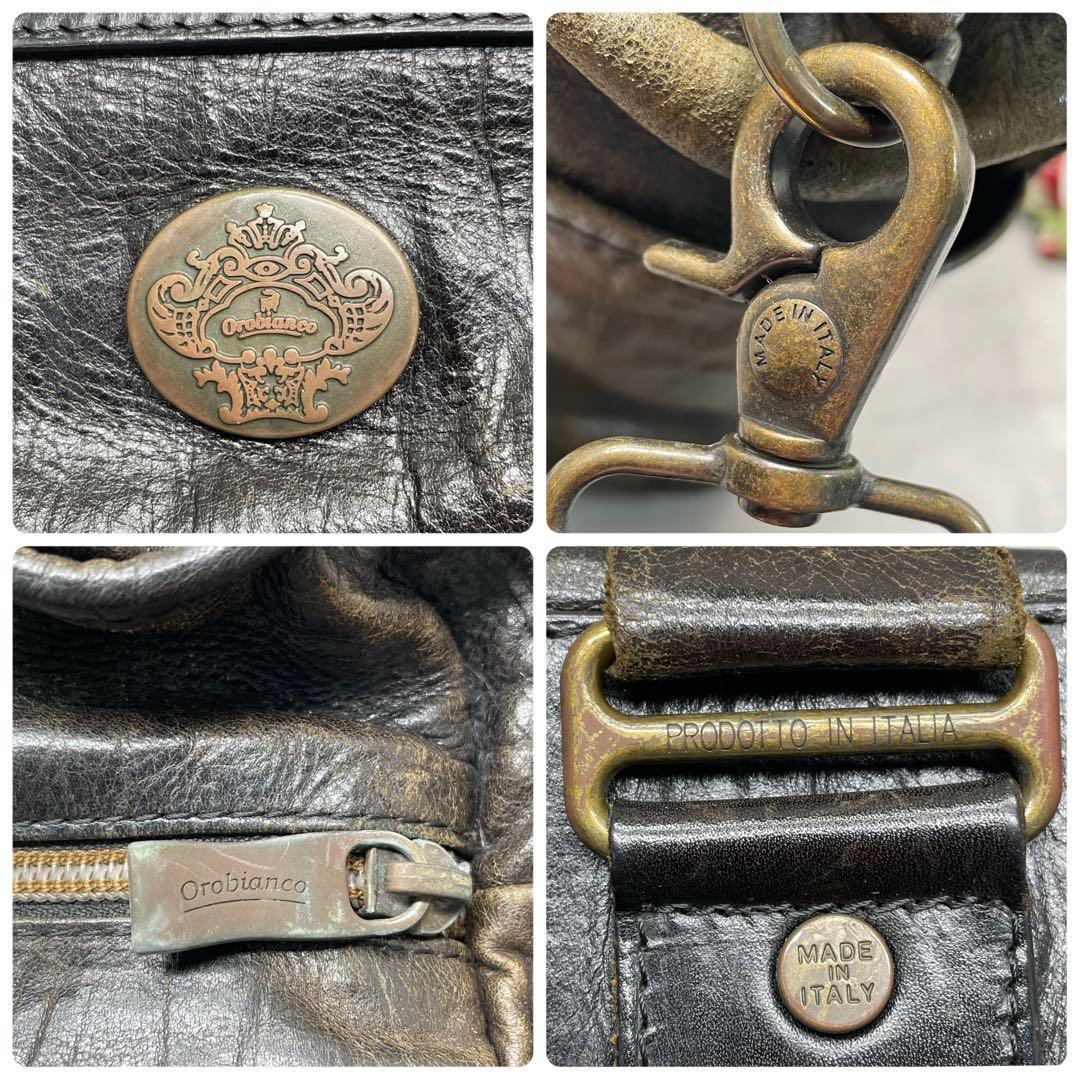 オロビアンコ 本革 2WAY ボストンバッグ 大容量 黒 イタリア製