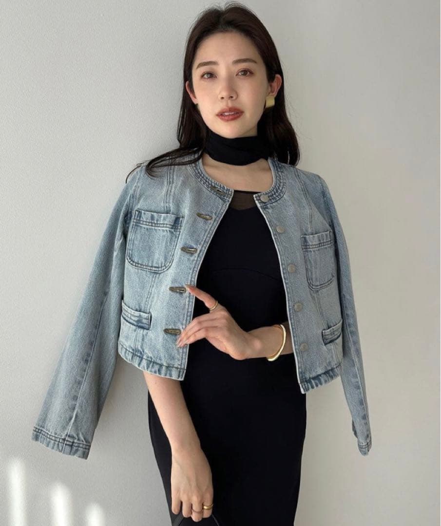 アニュアンス　新品　ノーカラーデニムジャケット　ライトブルー　Mサイズ