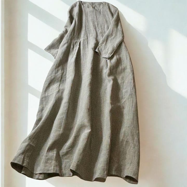 群言堂 石見銀山 麻100% リネンロングワンピース日本製グレーマキシ ゆったり