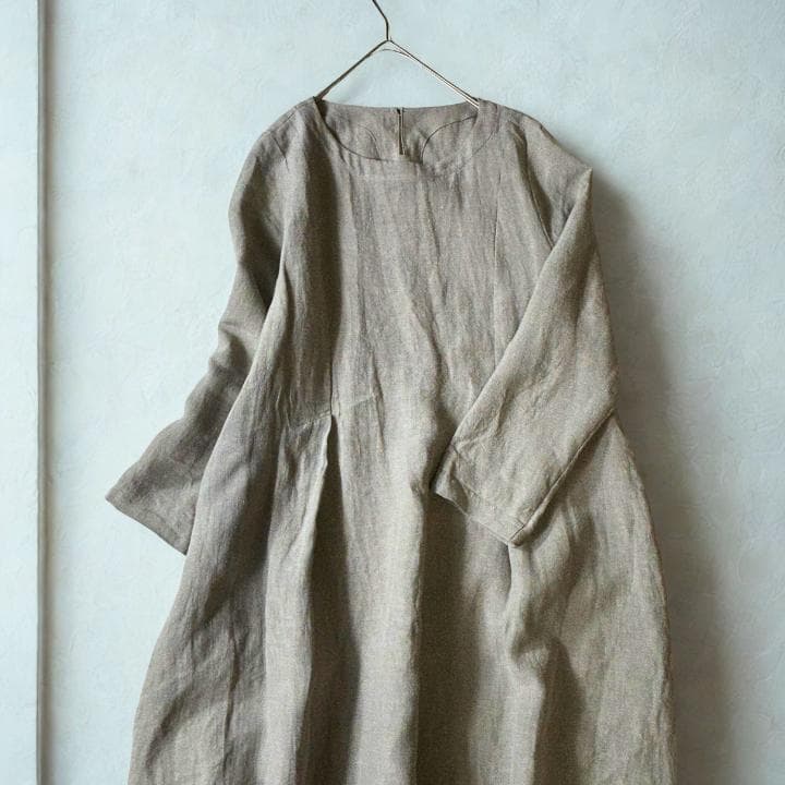 群言堂 石見銀山 麻100% リネンロングワンピース日本製グレーマキシ ゆったり