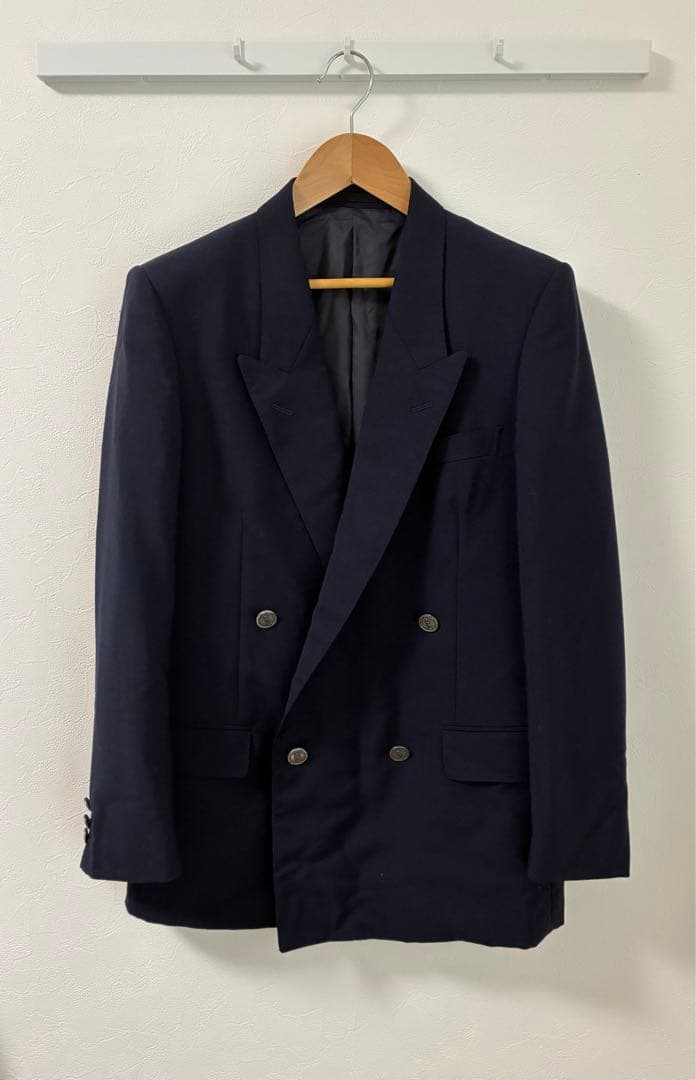 YSL ネイビー ダブルブレスト ウール テーラードジャケット