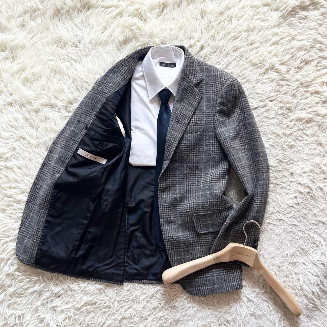 <美品>BOGLIOLI グレー チェック ウール ジャケット サイズ42