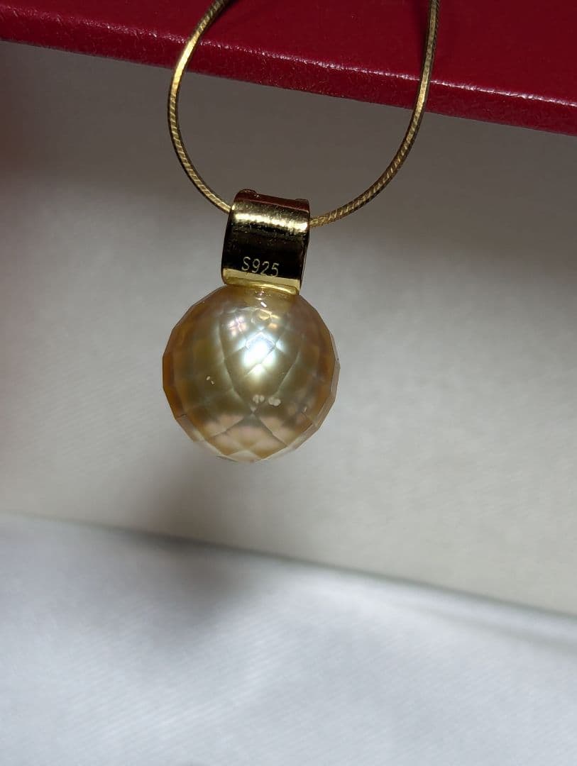 P63　切子　茶金　南洋白蝶真珠　CZダイヤ　SV ペンダントトップ