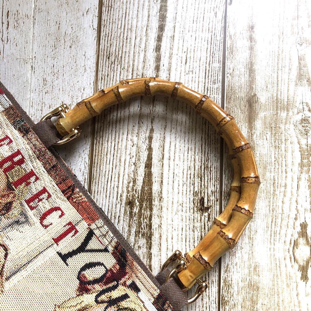トートバッグ　ハンドメイド　デニムリメイク　ブラウン×レッド　バンブー【新品】
