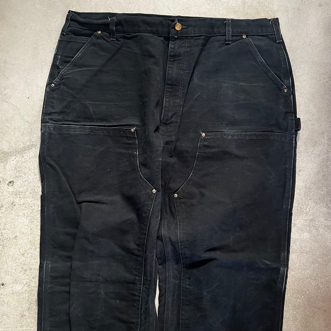 希少サイズ 90s USA製 カーハート ダブルニー B01 BLK 42x34