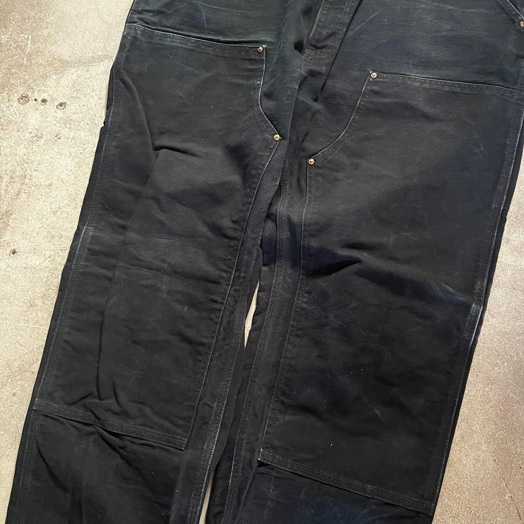希少サイズ 90s USA製 カーハート ダブルニー B01 BLK 42x34