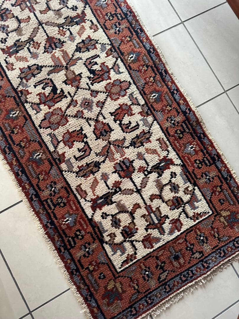 132×65 ヴィンテージラグ　二重織り　手織ラグ