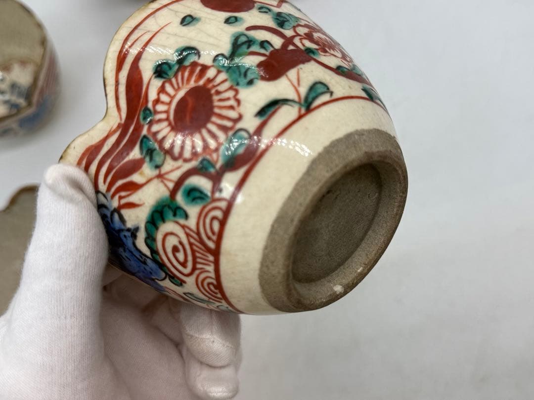 時代　赤絵花口小鉢5点　春逸作　送料込み250610