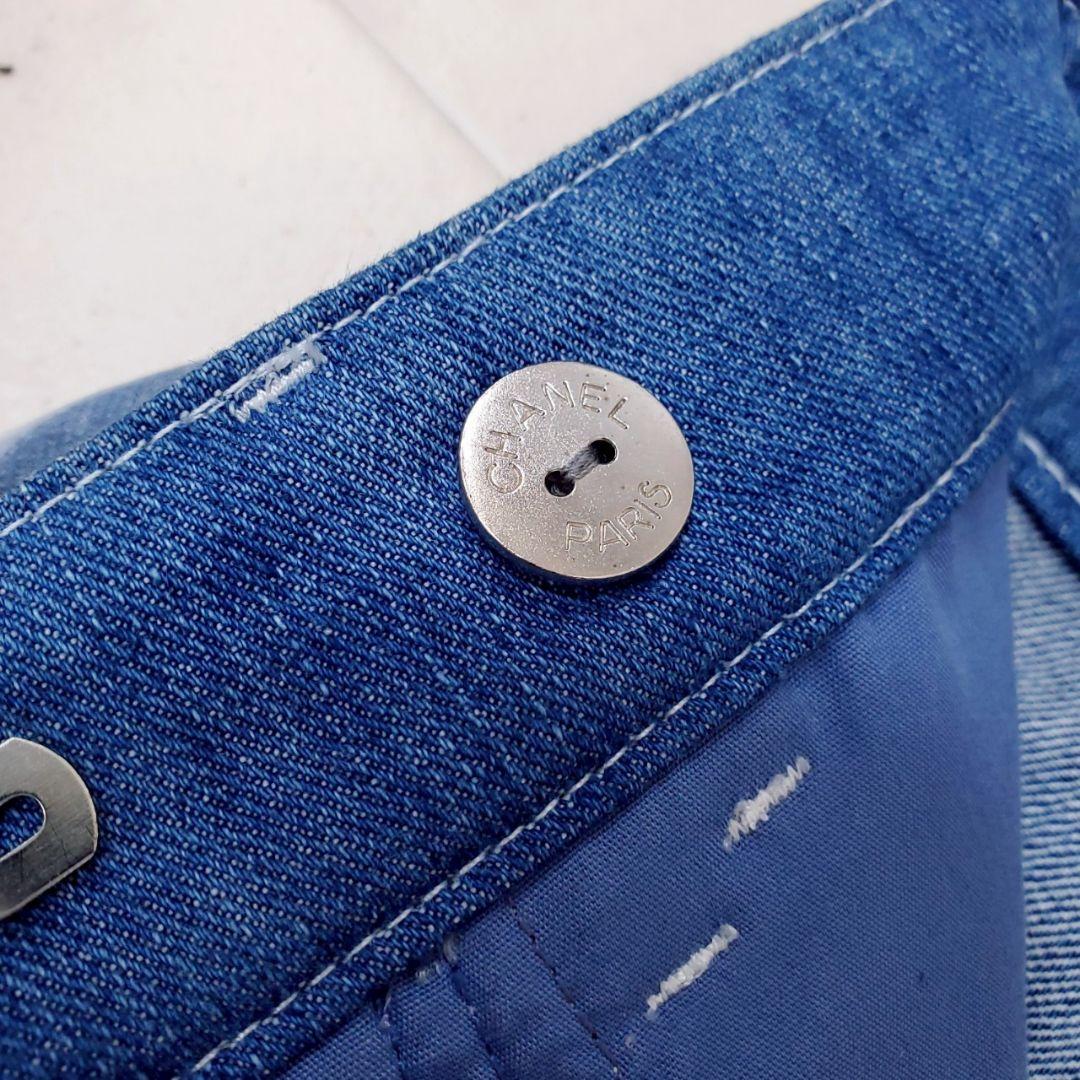 美品✨シャネル デニムショートパンツ プリーツチュール ココボタン ブルー