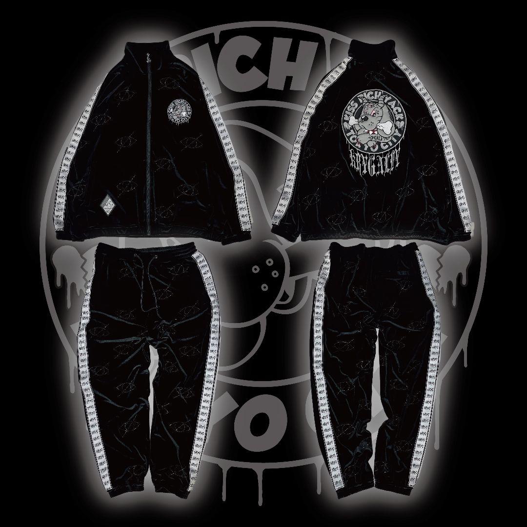 GALFY×KRY ぴかぴかラインストーン ジャージセットアップ 黒×ホワイト