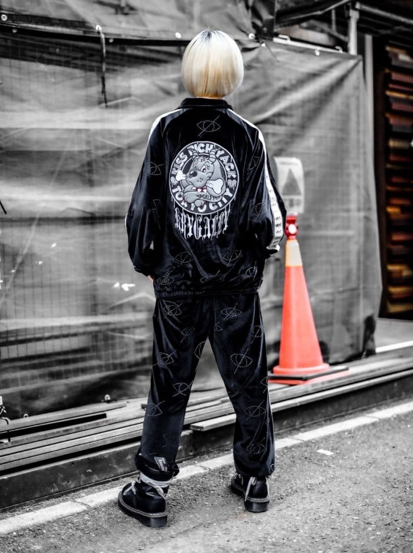 GALFY×KRY ぴかぴかラインストーン ジャージセットアップ 黒×ホワイト