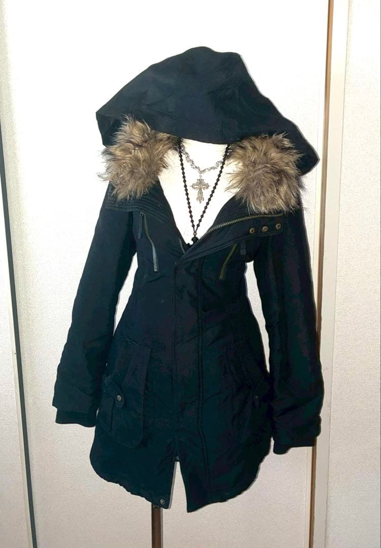 希少00sy2k平成ギャル黒モッズ　ミリタリーフード　ギミックダークコア小悪魔