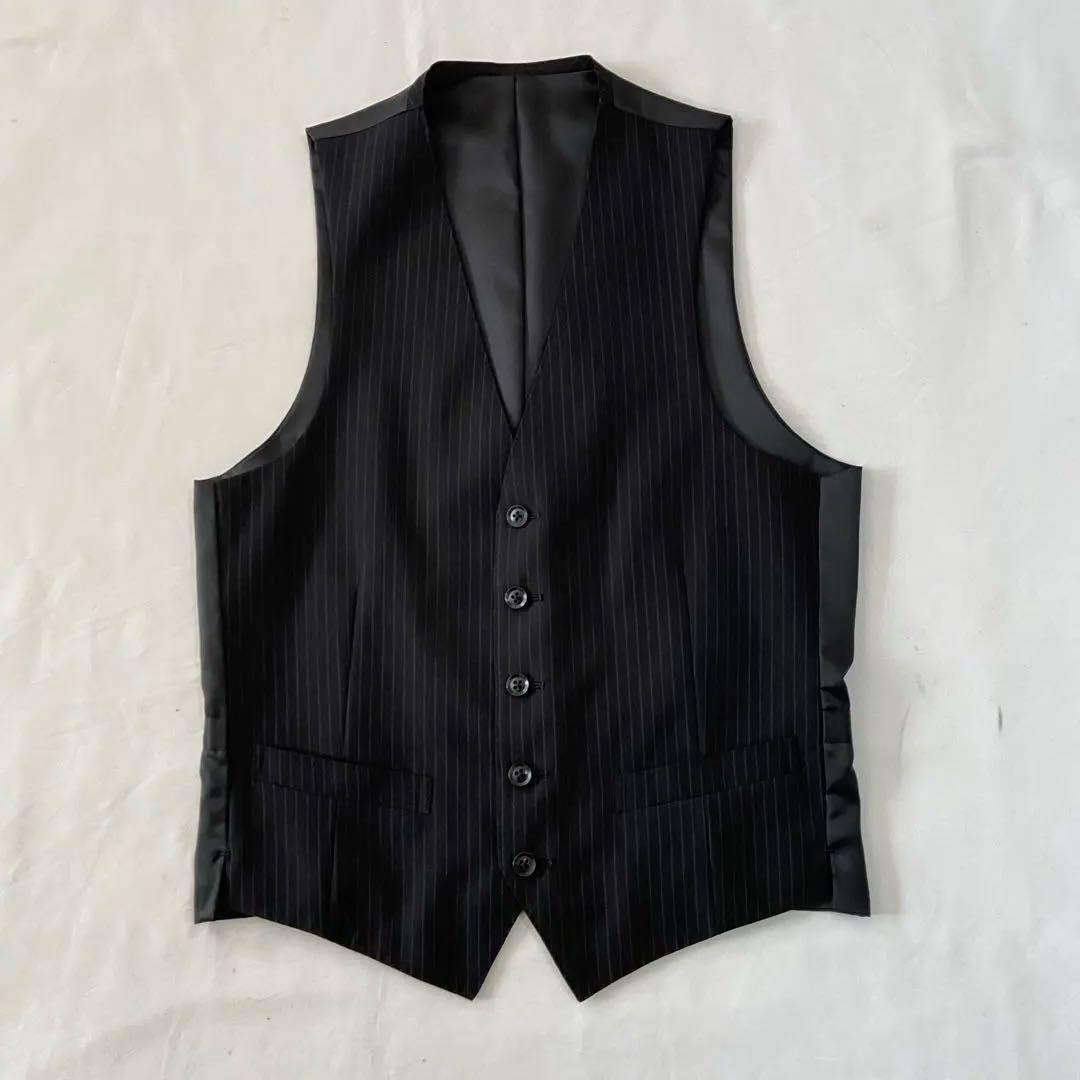 ジョンピアース 3ピース スーツセットアップ ストライプ ベスト 黒 Y4